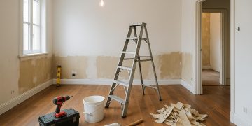 Modern living room with new furniture and updated lighting after interior renovations