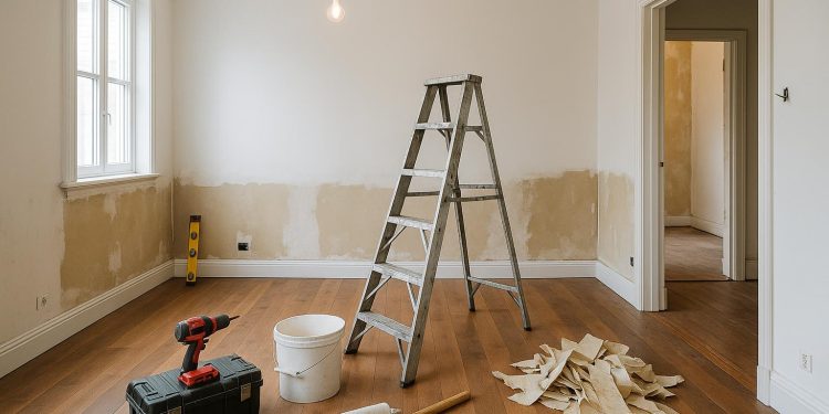 Modern living room with new furniture and updated lighting after interior renovations