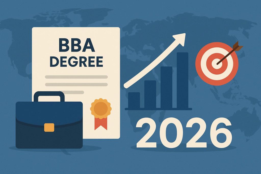 Business students collaborating on a project to enhance career readiness with a BBA degree