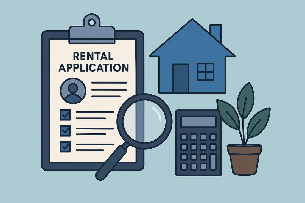 Rental application forms and documents on a desk, representing tenant evaluation process