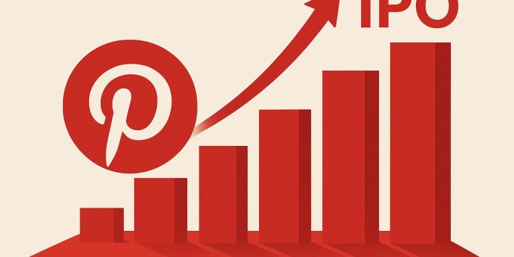 Pinterest logo with stock market growth chart illustrating its path to a successful IPO
