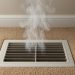 Dusty home heating vent releasing particles, illustrating potential indoor air quality issues
