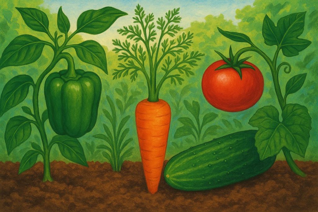 Assorted easy-to-grow vegetables in a garden bed, ideal for beginner gardeners