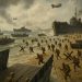 Normandy beach landing crafts and defenses illustrating D-Day military strategies