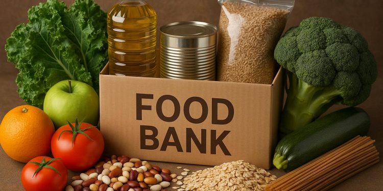 Fresh produce and pantry supplies at a local food bank supporting community nutrition programs