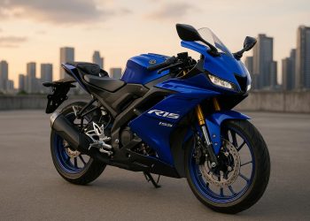 Close-up of a stylish 155cc sportbike highlighting premium features and modern design