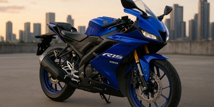 Close-up of a stylish 155cc sportbike highlighting premium features and modern design