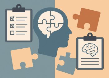 Brain graphics illustrating cognitive screening versus neuropsychological testing concepts