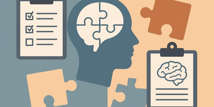 Brain graphics illustrating cognitive screening versus neuropsychological testing concepts